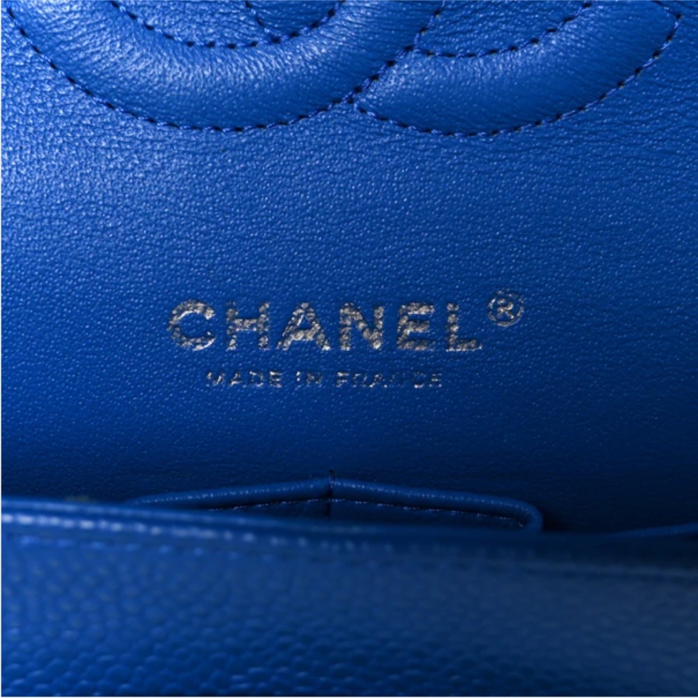 Authentic CHANEL Caviar Quilted Medium Double Flap in a stunning, vibrant blue - Picture 14 of 15